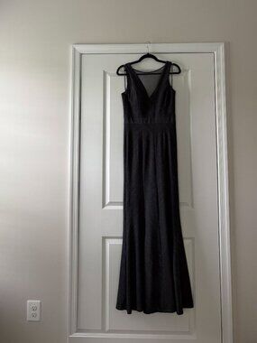 Betsy Adam Charcoal Gray Black Shimmer Floor Length Formal Evening Gown Size 8